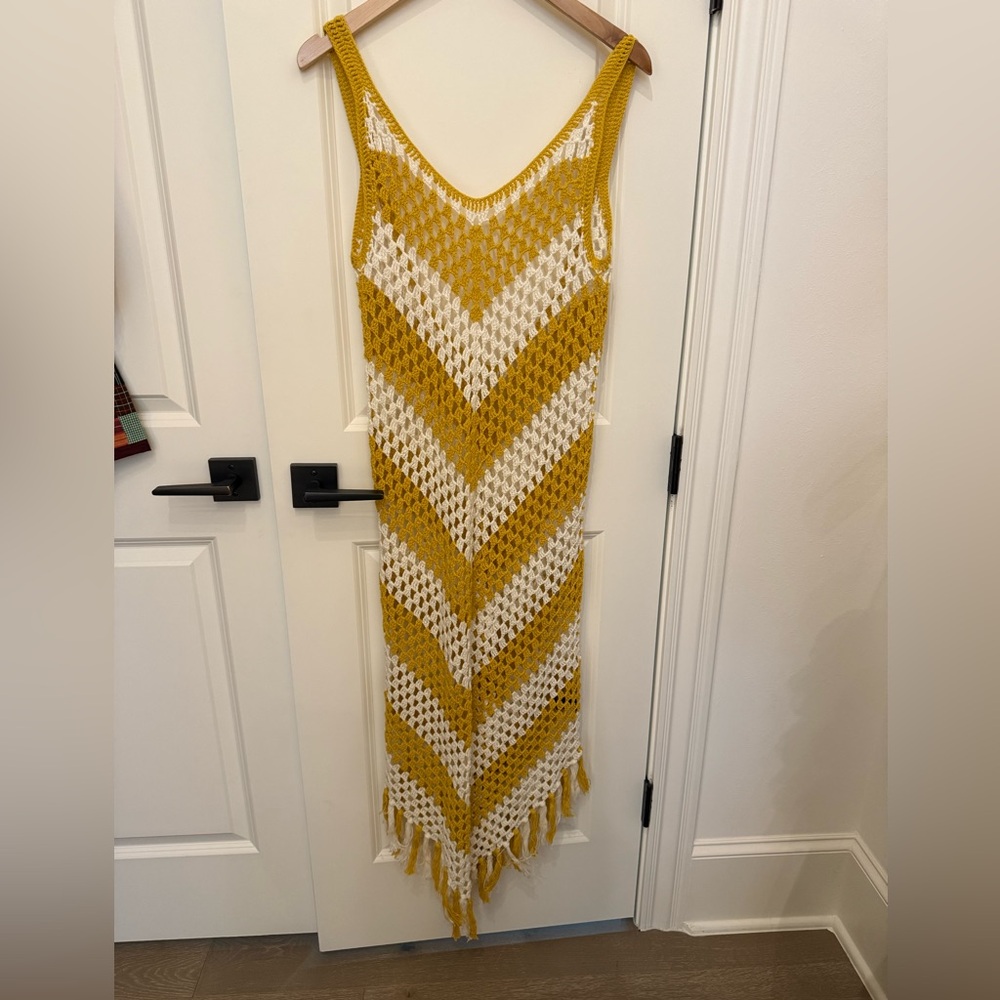 Chic Yellow and White Crochet Dress